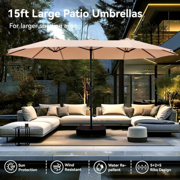 407843e5f0f74b559ecf4bfe6b74fc9a 15ft Patio Umbrella Double-Sided Outdoor Market Extra Large Umbrella with Crank, Umbrella Base Included (Dark Red)