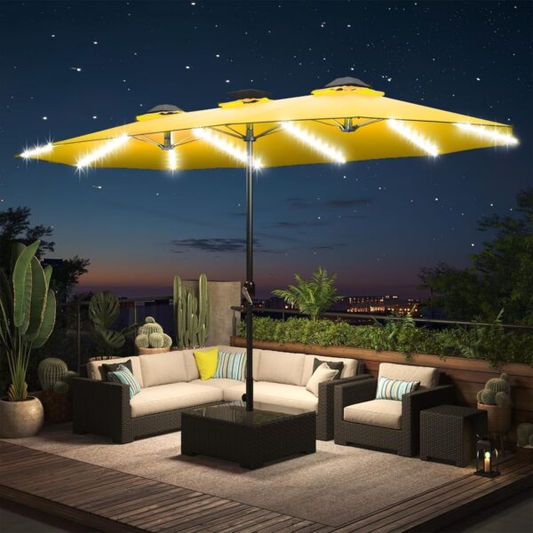 40ca3692859a4c5e9b94f66f38e3d0e8 15ft Patio Umbrella with Solar Lights, Large Double Umbrella Outdoor, Rectangle 180”x106” Umbrellas with 156 PCS LED Lights and Crank Handle for Backyard Deck Pool Shade in Black(1.9′′ Pole)