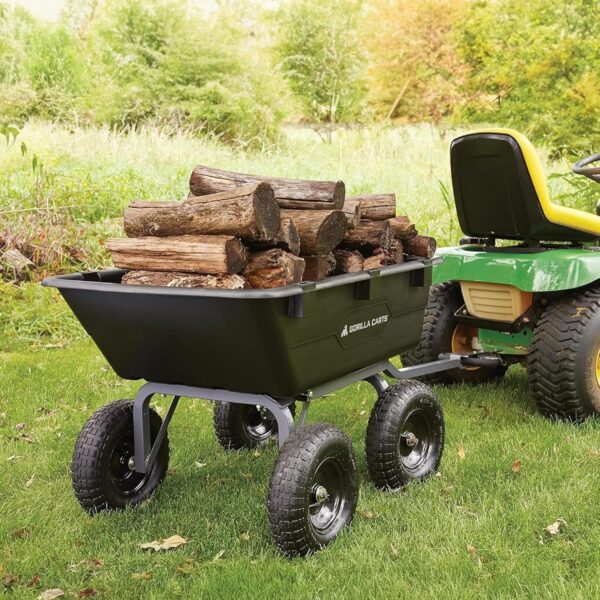40d4ff4604374add8472a4d9ddc9c173 Heavy Duty Poly Utility Dump Wagon Garden Cart w/Pneumatic Tires, 6 Cu Ft – 1200 lb Capacity Outdoor Wheelbarrow for Yard, Landscaping & Gardening, Lawn Tractor or ATV Towable-Gorilla Carts