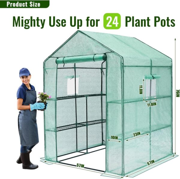 Greengro Greenhouse, 57 x 57 x 76” Greenhouses for Outdoors, Durable Green House Kit with Window, Thicken PE Cover, 3 Tiers 8 Shelves, Heavy Duty Walk in Green Houses for Indoor Backyard Outside
