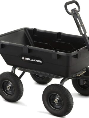Heavy Duty Poly Utility Dump Wagon Garden Cart w/Pneumatic Tires, 6 Cu Ft – 1200 lb Capacity Outdoor Wheelbarrow for Yard, Landscaping & Gardening, Lawn Tractor or ATV Towable-Gorilla Carts