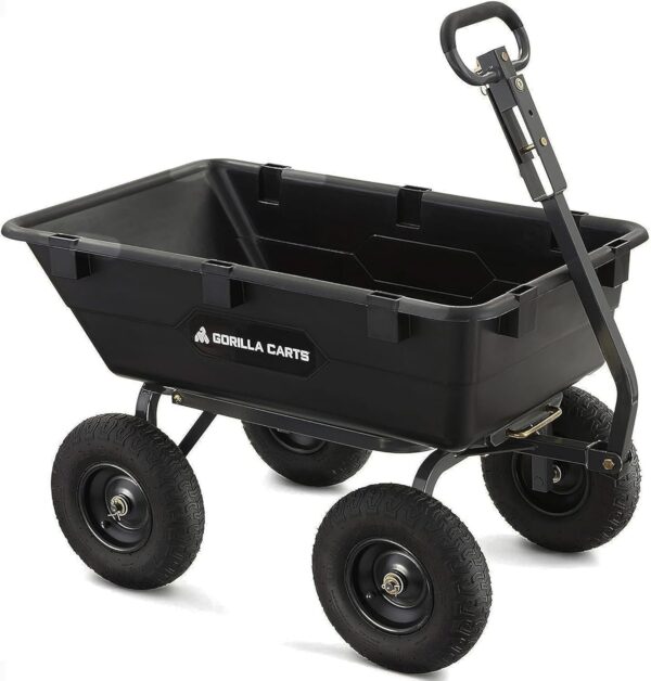 410a2800f59049d88fdeb6027f554722 Heavy Duty Poly Utility Dump Wagon Garden Cart w/Pneumatic Tires, 6 Cu Ft – 1200 lb Capacity Outdoor Wheelbarrow for Yard, Landscaping & Gardening, Lawn Tractor or ATV Towable-Gorilla Carts