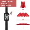 15 ft Large Patio Umbrella with Solar Lights Double-Sided Outdoor Rectangle Market Umbrellas with 36 LED Lights/Base Included/Easy Crank for Patio Garden Yard Pool Lawn, Brown