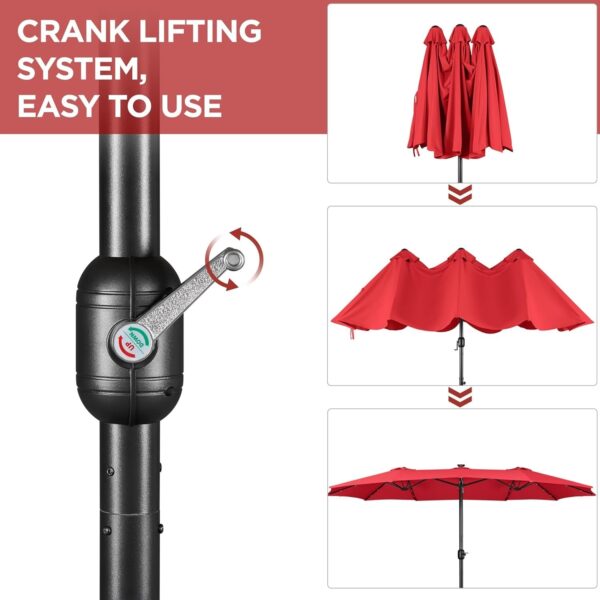41297444317d4789a37bc8ce12488663 15 ft Large Patio Umbrella with Solar Lights Double-Sided Outdoor Rectangle Market Umbrellas with 36 LED Lights/Base Included/Easy Crank for Patio Garden Yard Pool Lawn, Brown