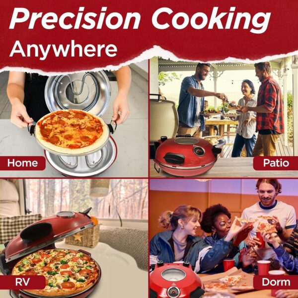Electric Pizza Oven with Ceramic Stone, Viewing Window, Adjustable Heat Control, Timer and 1200W Baking Power, DIY Homemade Pizzeria, Large 12” Pie Capacity (Black)