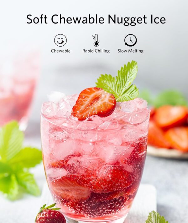 Nugget Ice Makers Countertop, Pebble Ice Makers with Soft Chewable Ice, Ready in 6 Mins, 35lbs/24H, One-Click Operation, Self Cleaning, Portable Ice Maker Machine for Home/Kitchen/RV/Camping