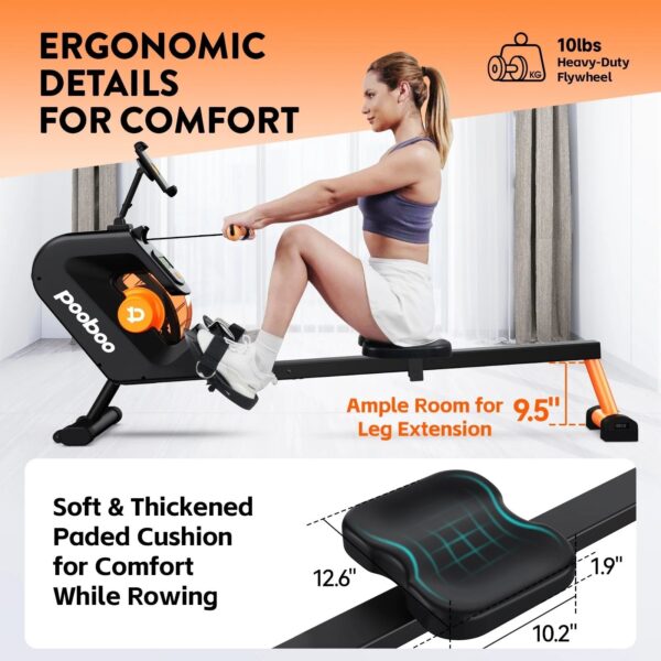 Magnetic Rowing Machine, 8-Level Resistance, Foldable, Ergonomic Design, Supports 350 lbs, Home Exercise Equipment