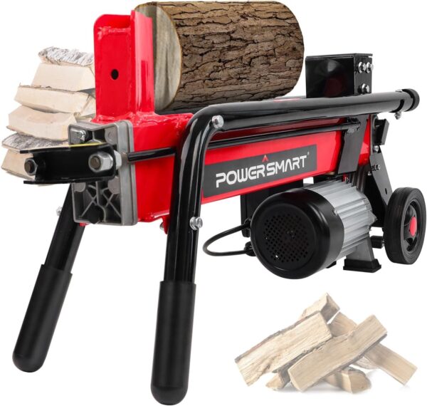 PowerSmart Electric Log Splitter 7-Ton – Efficient Wood Splitter with 3500 Motor Speed, 15 Amp, Horizontal Full Beam Design and Steel Wedge for Firewood & Kindling Cutting