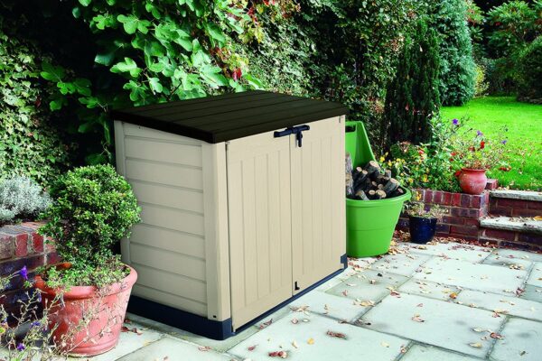 41ce3f7505174bcca55196c601bdfc25 Store-It-Out MAX 4.8 x 2.7 Outdoor Resin Horizontal Storage Shed, 42 cu.ft, Beige/Brown
