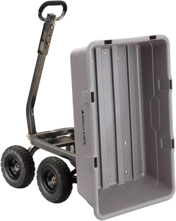 41cea9e4ff4040cb97caac3c85af7bb3 Heavy Duty Poly Utility Dump Wagon Garden Cart w/Pneumatic Tires, 6 Cu Ft – 1200 lb Capacity Outdoor Wheelbarrow for Yard, Landscaping & Gardening, Lawn Tractor or ATV Towable-Gorilla Carts
