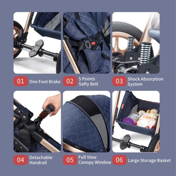 421555ee1c9f4fffb459e2e7ca90c0f0 B.Childhood High Landscape Baby Stroller Folding Reversible Seat,Unisex,Blue