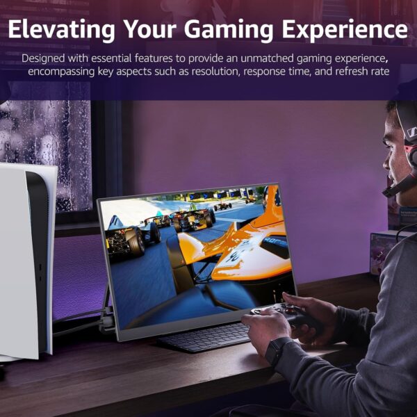 Large Portable Monitor-18.5 Inch Computer Gaming Display 100Hz 125% sRGB FHD 1080P USB-C HDMI IPS Screen for Laptop Mac Surface PC PS4/PS5 Xbox Built-in Kickstand, Speakers, VESA Mountable