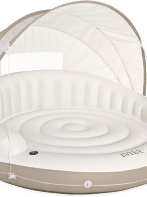 58292EP Canopy Island Inflatable Pool Float: Comfortable Lounge Surface – Built-in Cup Holders – Detachable Sunshade – 440lb Max Weight Capacity – 78.5′′ x 59′′