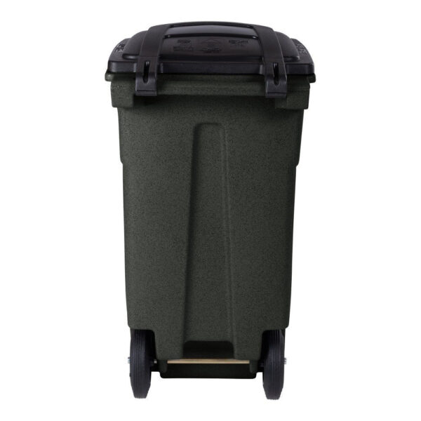 4282cf4c878544c9a0af69e49d24873f 32 Gallon Trash Can, Greenstone, Quiet Wheels, Attached Lid, Durable Recycling Bin