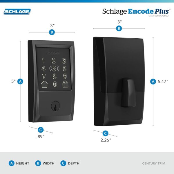 Encode Plus Smart Wi-Fi Lock for Front Door, Keyless Entry Deadbolt, Unlock with Apple Watch, Built-in WiFi and App Control, Easy Install, Alexa & Apple HomeKit Compatible, Matte Black