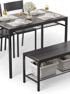 Gizoon Kitchen Table and 2 Chairs for 4 with Bench, 4 Piece Dining Table Set for Small Space
