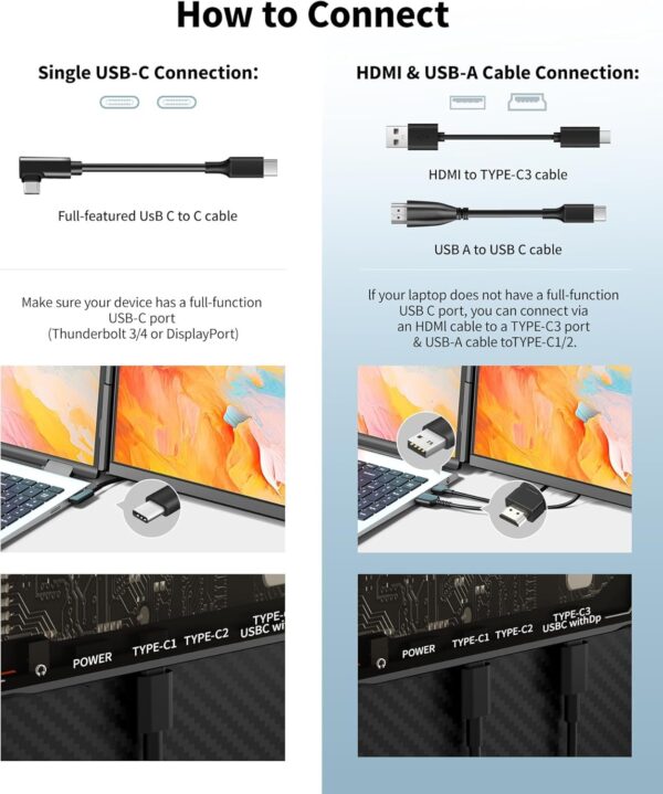 Laptop Screen Extender – 15.6′′ FHD 1080P Portable Monitor for Laptop, Detachable & Plug and Play Dual Laptop Monitor Extender for 13′′-17.3′′ Laptops, Compatible with Wins/Mac/Android/Chrome