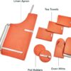 Linen Set – Apron, Pot Holders, Oven Mitts, & Tea Towels – 100% Organic Cotton – Durable, Machine Washable