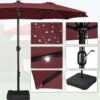 15 ft Large Patio Umbrella with Solar Lights Double-Sided Outdoor Rectangle Market Umbrellas with 36 LED Lights/Base Included/Easy Crank for Patio Garden Yard Pool Lawn, Brown