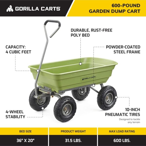 436e3aba80bb487e910b04eca98e61f5 Heavy Duty Poly Utility Dump Wagon Garden Cart w/Pneumatic Tires, 6 Cu Ft – 1200 lb Capacity Outdoor Wheelbarrow for Yard, Landscaping & Gardening, Lawn Tractor or ATV Towable-Gorilla Carts