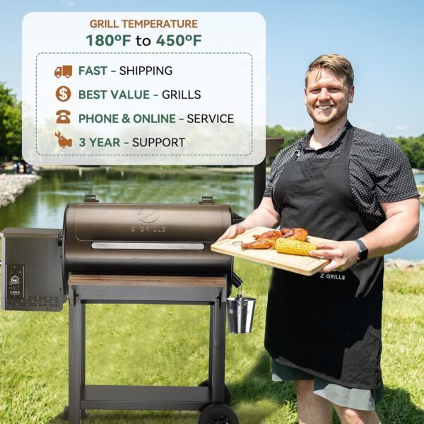 4387c979bac943f5b11aa8b74599d3ee Z GRILLS Wood Pellet Grill Smoker with 552 Cooking Area & Front Shelf for Outdoor BBQ, Smoke, Bake and Roast, 550C