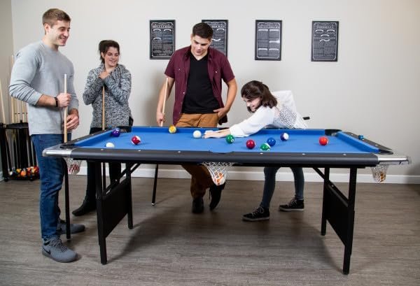 43a8ad88a32942abadb0ab0127370975 Hathaway Fairmont 6 Ft Portable Pool Table, Adults Folding Billiards Tables for Game Room with Easy Foldable Storage, Includes Full Set of Billiard Balls, Cues, Chalk & Brush