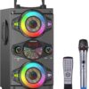 Speakers, 60W Portable Wireless Loud Outdoor Home Party Bluetooth Speaker with Subwoofer, FM Radio, LED Colorful Lights, Microphone, Remote and Big Powerful Stereo Deep Bass Sound Boombox