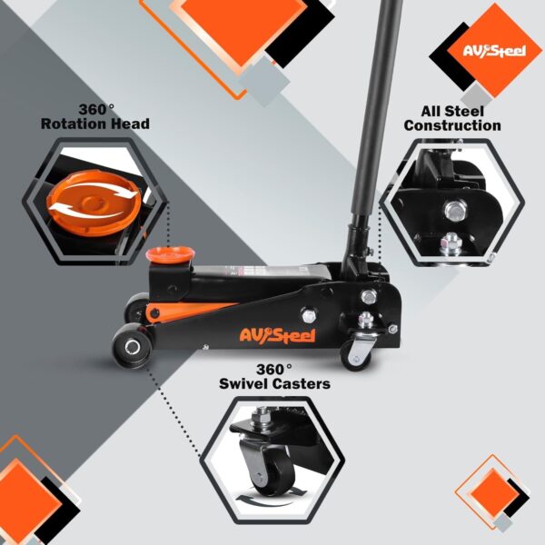 43d92894359547a9b865807bceadb1a8 3 Ton Heavy Duty Hydraulic Floor Jack for Car (6600 lbs) With Single Piston Pump, Quick Lift, Lifting Range 5.5” to 18.5”