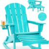 Folding Adirondack Rocking Chair,4-in-1 Multifunctional Patio Chair with Retractable Ottoman, Outdoor Chair Wood Texture, Lawn Chair for Porch, Backyard, Pool(Grey)