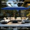 15ft Patio Umbrella Double-Sided Outdoor Market Extra Large Umbrella with Crank, Umbrella Base Included (Dark Red)