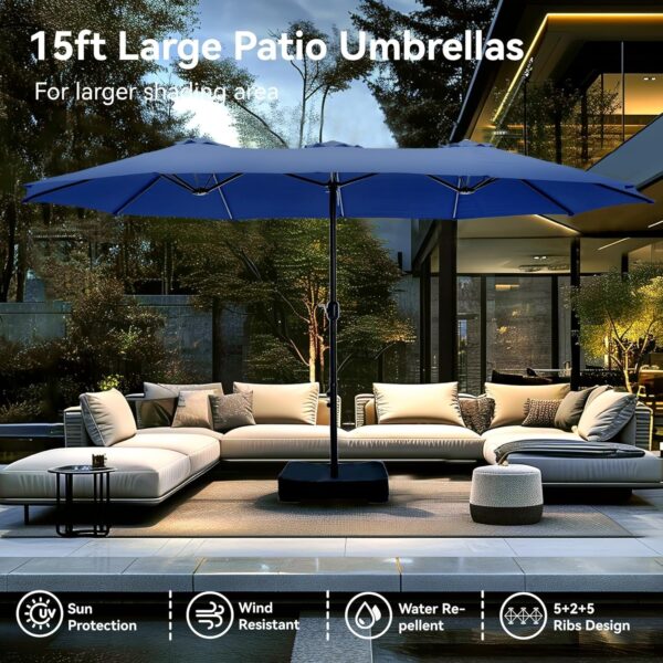 440af10ec6b044eb9b23937dc56e6be8 15ft Patio Umbrella Double-Sided Outdoor Market Extra Large Umbrella with Crank, Umbrella Base Included (Dark Red)
