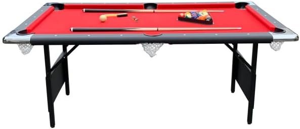 441c303b06f4481cb8b2ee6da219060c Hathaway Fairmont 6 Ft Portable Pool Table, Adults Folding Billiards Tables for Game Room with Easy Foldable Storage, Includes Full Set of Billiard Balls, Cues, Chalk & Brush