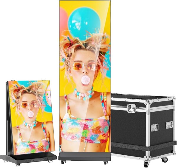 80′′ P1.86 Flexible Spliceable LED Poster Display – USB Plug-and-Play, Mobile & PC Remote Control, Digital Signage Advertising Screen (Silver, 1-Pack)