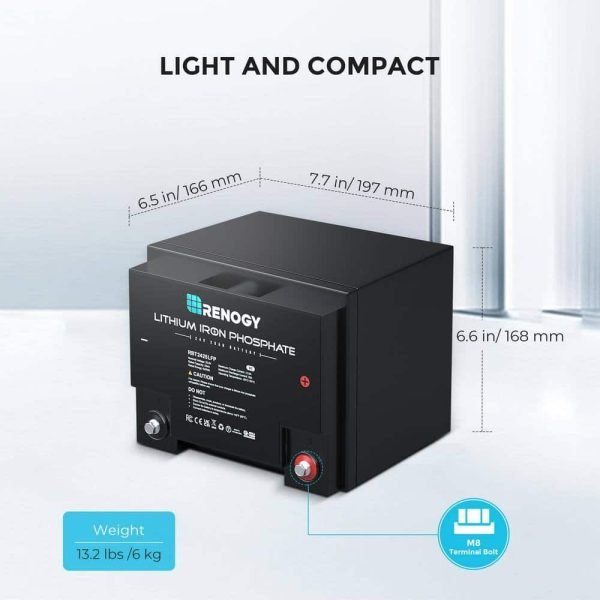 Renogy RBT2425LFP-US 24-Volt 25Ah LiFePO4 Deep Cycle Lithium Battery, Over 2000 Cycles, Backup Power Perfect for Off-Grid