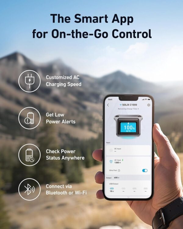Anker SOLIX C1000 Portable Power Station with 200W Solar Panel, 1800W Solar Generator, 1056wh LFP (LiFePO4) Battery, 6 AC Outlets, Up to 2400W for Home, Power Outages, and Outdoor Camping