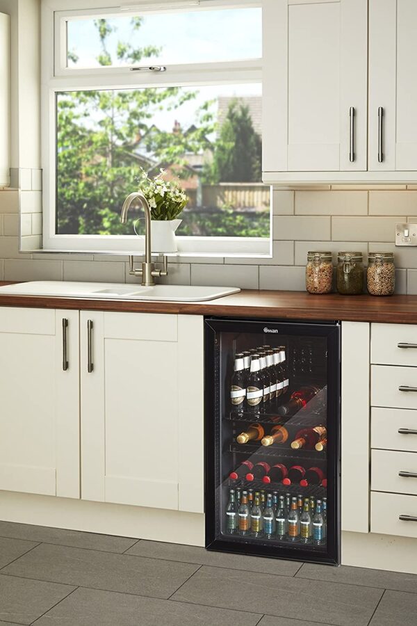 44efb588c2ed485b86363590134ae61f 80L Glass Fronted Under Counter Fridge, Wine Beer and Beverage Cooler