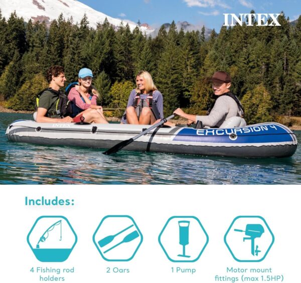 44f636c8615a4e9b908d60bc6e7f1958 INTEX Excursion Inflatable Boat Series: Includes Deluxe 54in Boat Oars and High-Output Pump – SuperTough PVC – Adjustable Seats with Backrest – Fishing Rod Holders – Welded Oar Locks