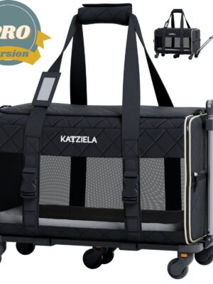 Quilted Chariot PRO Pet Carrier With Removable Wheels and Double Telescopic Handle