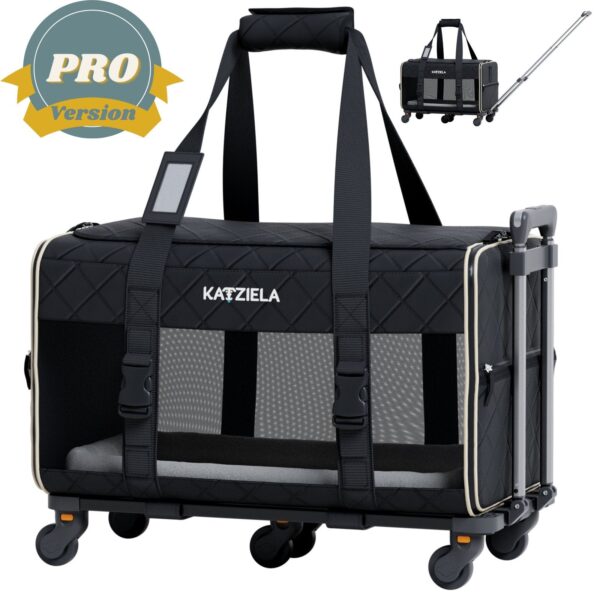 Quilted Chariot PRO Pet Carrier With Removable Wheels and Double Telescopic Handle