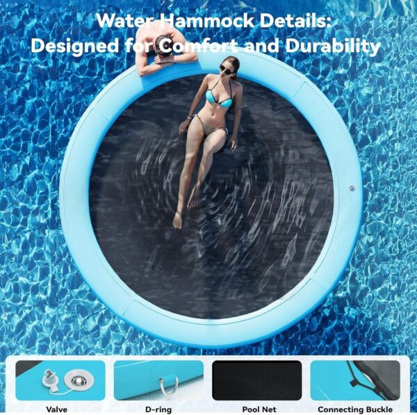 4567a58e1e71419cbcbf0ea79f35b512 Round Inflatable Floating Dock, Sunchill Float Ring, Hammock Tanning Pool with 4in Woven Fabric, Manual Pump for 1-2 Min Quick Inflate/Deflate, Fits 2-8, Ideal for Lakes, Pools, Oceans