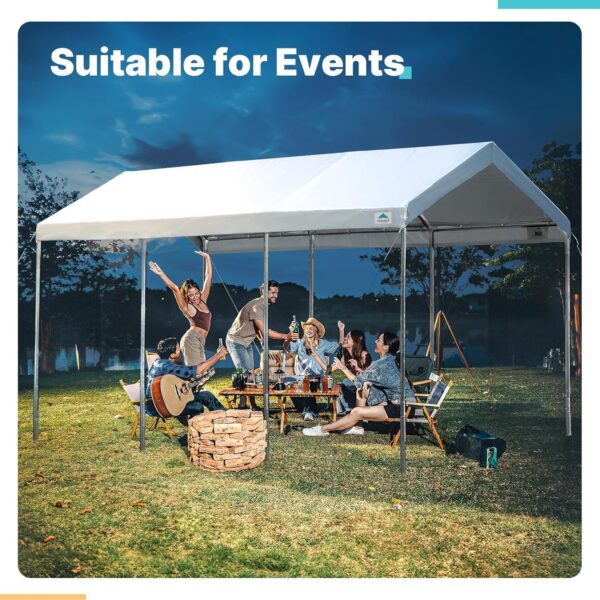 ADVANCE OUTDOOR 10×20 ft Heavy Duty Carport Potable Car Canopy Garage Party Tent Boat Shelter, Adjustable Height from 9.5 ft to 11 ft, Beige