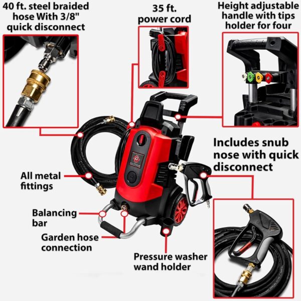 Electric Pressure Washer 2.0, Powerful 1.4 GPM 2000 PSI Car Pressure Washer Sprayer, Snub Nose & Tip Attachment, Use,Car Soap, Patio Boat RV Motorcycle Car Garage Deck Adam’s Polishes