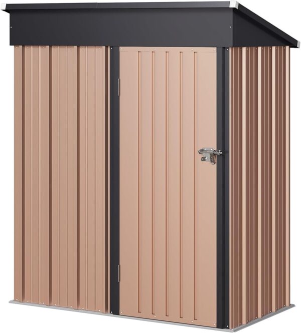 45e24f1b61c84ee89a605ef4adde4c73 Aoxun 6.2×4 FT Shed Outdoor Storage Shed Metal Garden Shed with Lockable Doors & Slooping Roof Tool Shed Bike Shed for Backyard, Patio, Poolside (Brown)