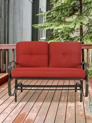 Patio Swing Glider Bench Outdoor Cushioed 2 Person Rocking Chair Garden Loveseat, Brick Red