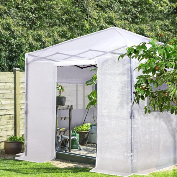 45f964c7b1024d8f81205ec569698317 EAGLE PEAK 6×4 Portable Walk-in Greenhouse, Pop-up Indoor Outdoor Garden Green House, Zippered Door and Windows, PE Cover, White
