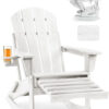 Folding Adirondack Rocking Chair,4-in-1 Multifunctional Patio Chair with Retractable Ottoman, Outdoor Chair Wood Texture, Lawn Chair for Porch, Backyard, Pool(Grey)