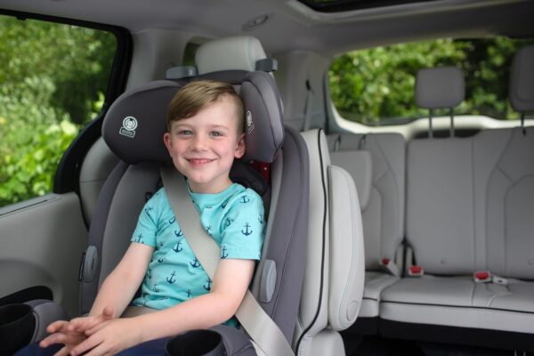 Grow and Go All-in-One Slim Convertible Car Seat, Rear Facing, 5-40 lbs, Forward Facing (30–65 lbs), High Back Booster Seat 40-100 pounds, Aqua Pop