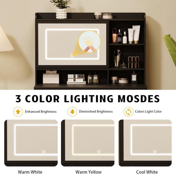 464e798526d9493ebb608830a7bb4261 Vanity Desk with a Mirror and Lights,with Chair and Four Drawers, Three Adjustable Lighting Modes,with Power Outlet and Sliding LED Mirror,Bedroom Vanity Desk (White)