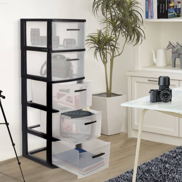 5-Drawer Plastic Storage Unit with Clear Drawers in White (2 Pack)