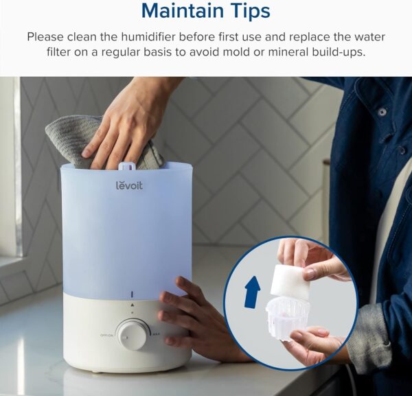 Humidifiers for Bedroom Baby, Sprout Evaporative with Dual Filters for Air & Water, Separate Sensor, Adjustable No Blue Nightlight, Auto Dry, Smart Control & Alexa, Auto Mode, 3.8L Tank for 36H